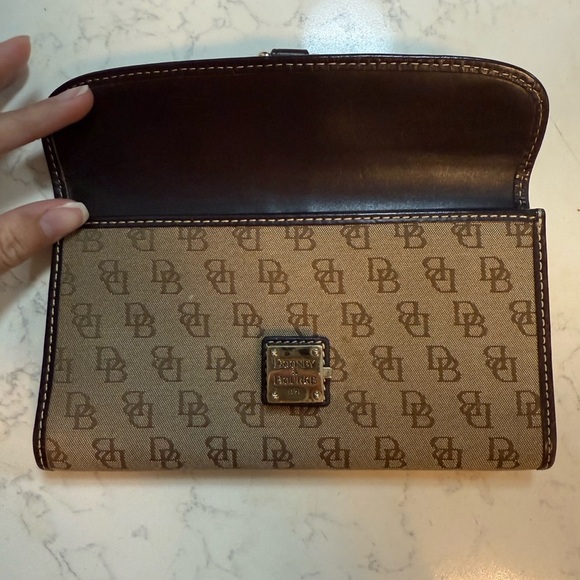 Dooney & Bourke Vintage Brown Canvas with Leather Trim Bifold Wallet Gold Buckle - Picture 12 of 16